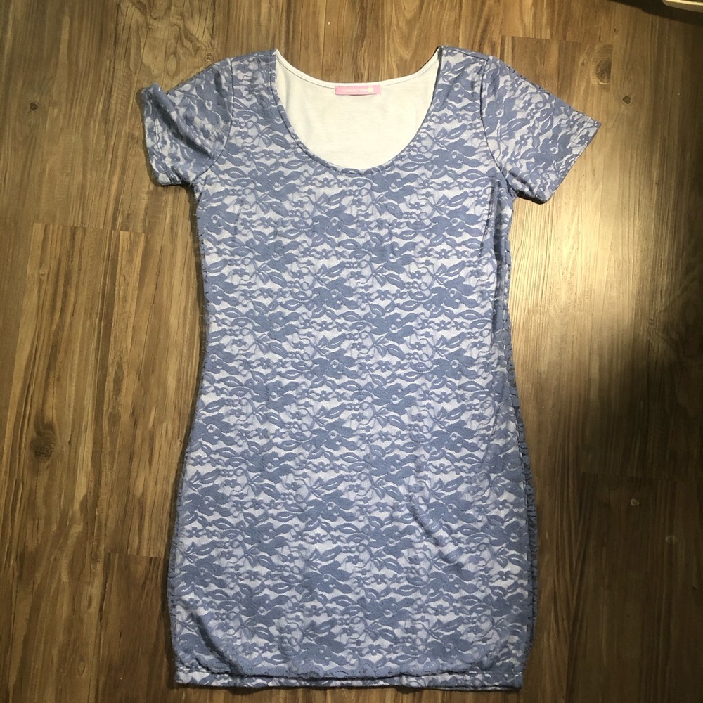 Blue lace mini dress